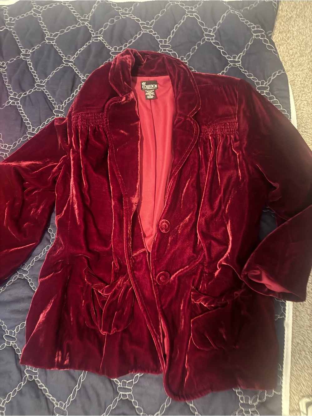 NY Collection Burgundy Velvet Blazer Jacket